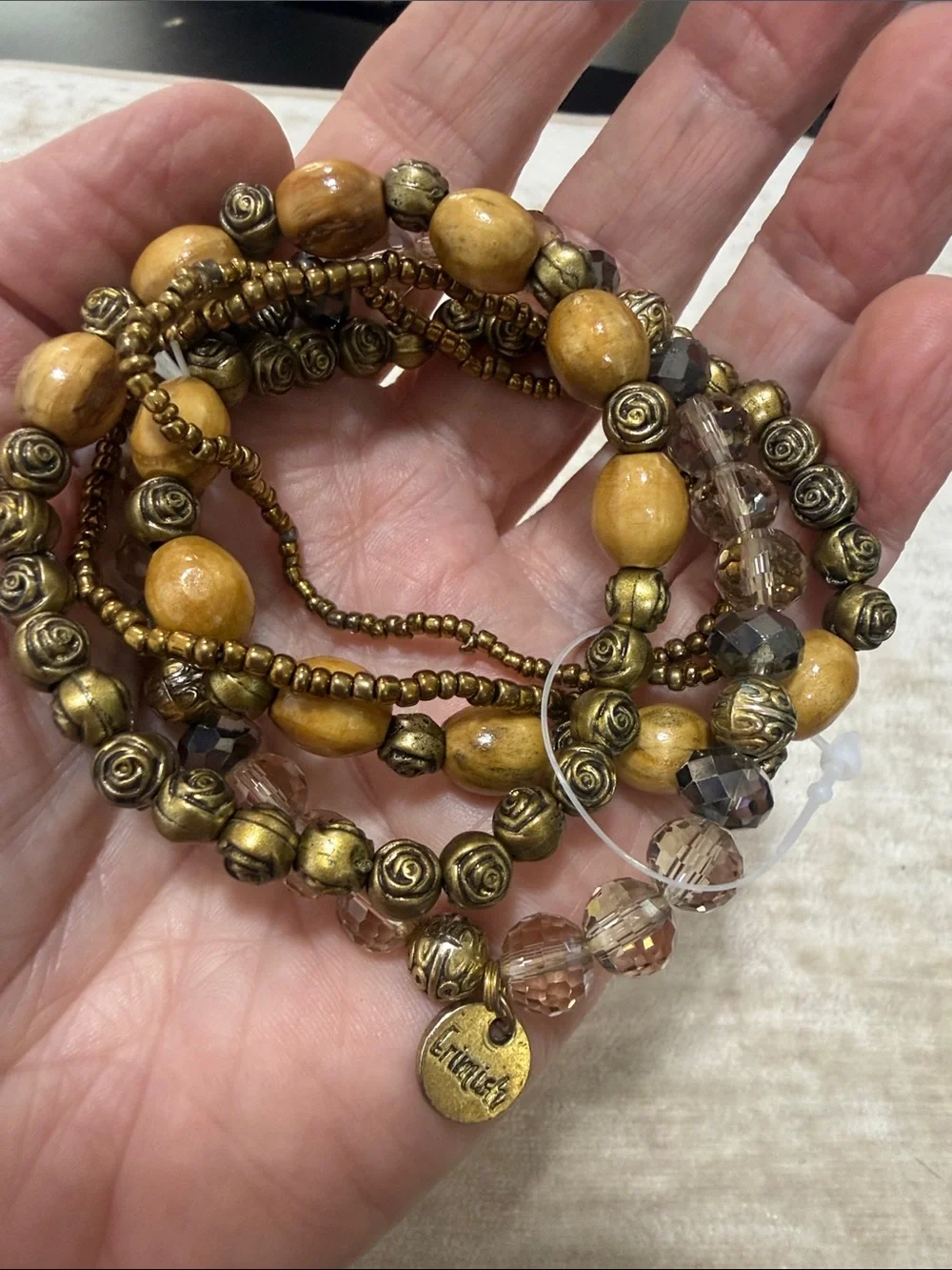 Erimish Layered Beaded Bracelet Set in Tan and Gold